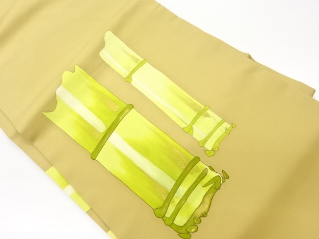 JAPANESE KIMONO / NAGOYA OBI / SILK / SHIOZE / KINSAI / HAND DRAWING / BAMBOO